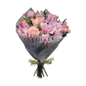 Buquê de Rosas e Alstroemérias Cor-de-rosa