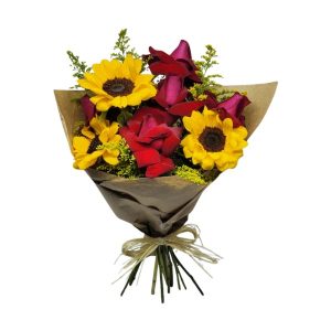 Buquê de girassol e rosas